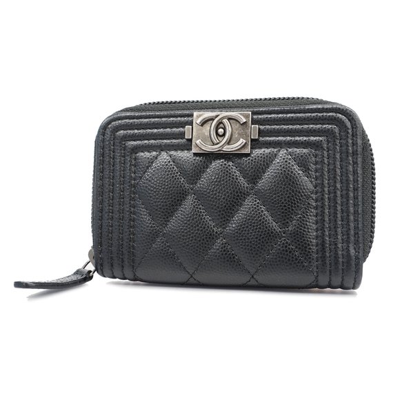 CHANEL Handbags - CHANELAuth  Boy  Coin Case Silver Metal Fittings Women's Caviar Leather Coin Pur